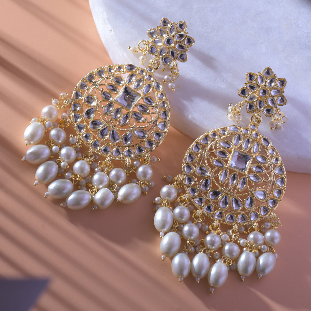 Gold Plated Traditional Silver Kundan & Pearl Earring