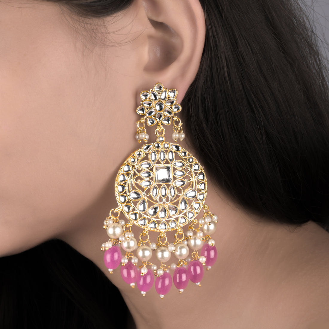 Gold Plated Traditional Kundan & Pearl Earring