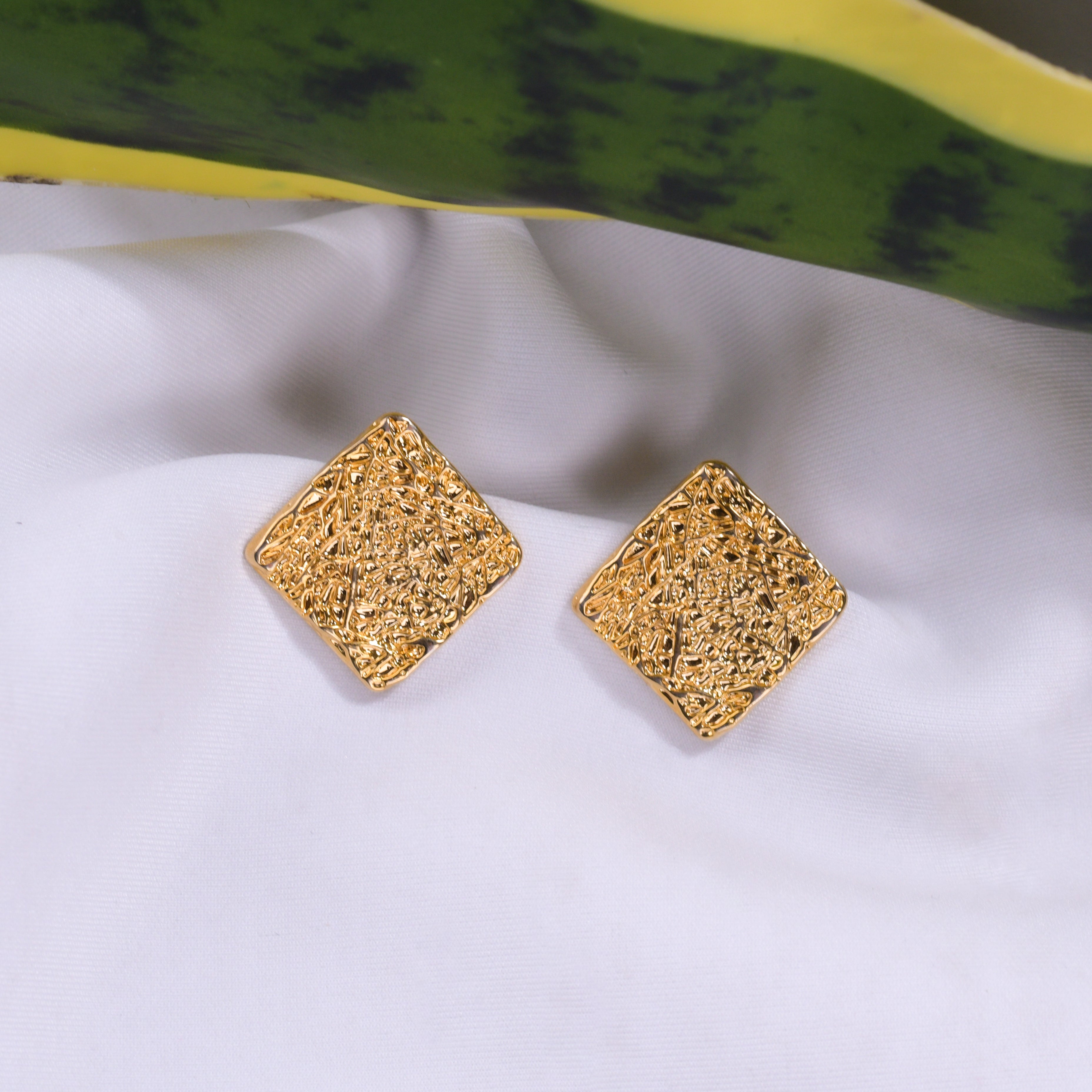 Gold Plated Square Mesh Earrings