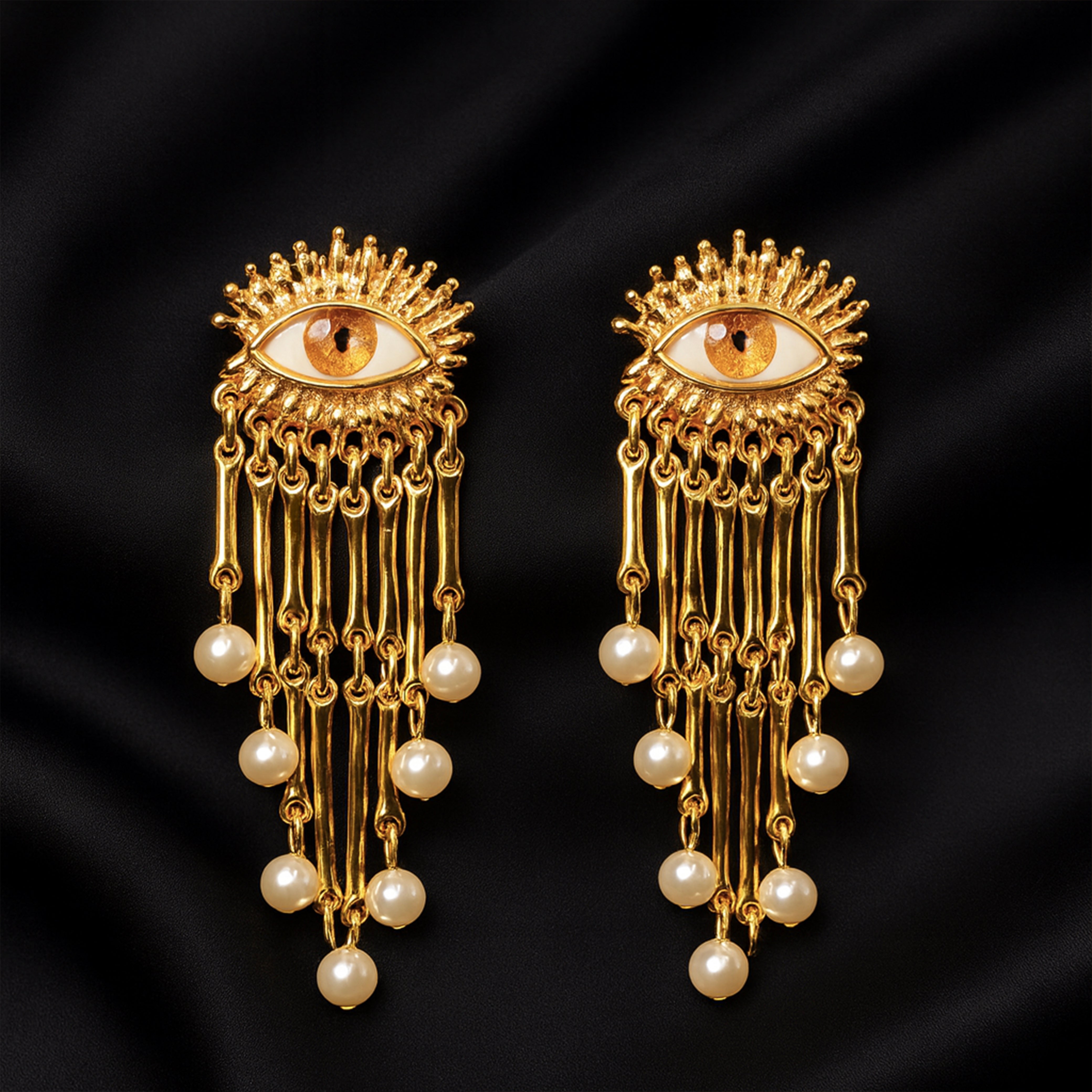 Golden Gaze - Statement Dangler Earrings