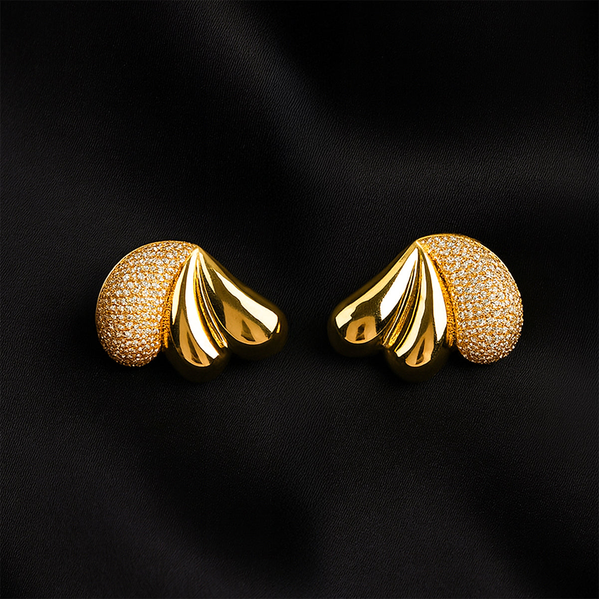 Leafy Gold - Faux Diamond Stud Earrings