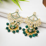 Load image into Gallery viewer, Traditional Gold Plated Green Kundan Pearl Drop Earrings