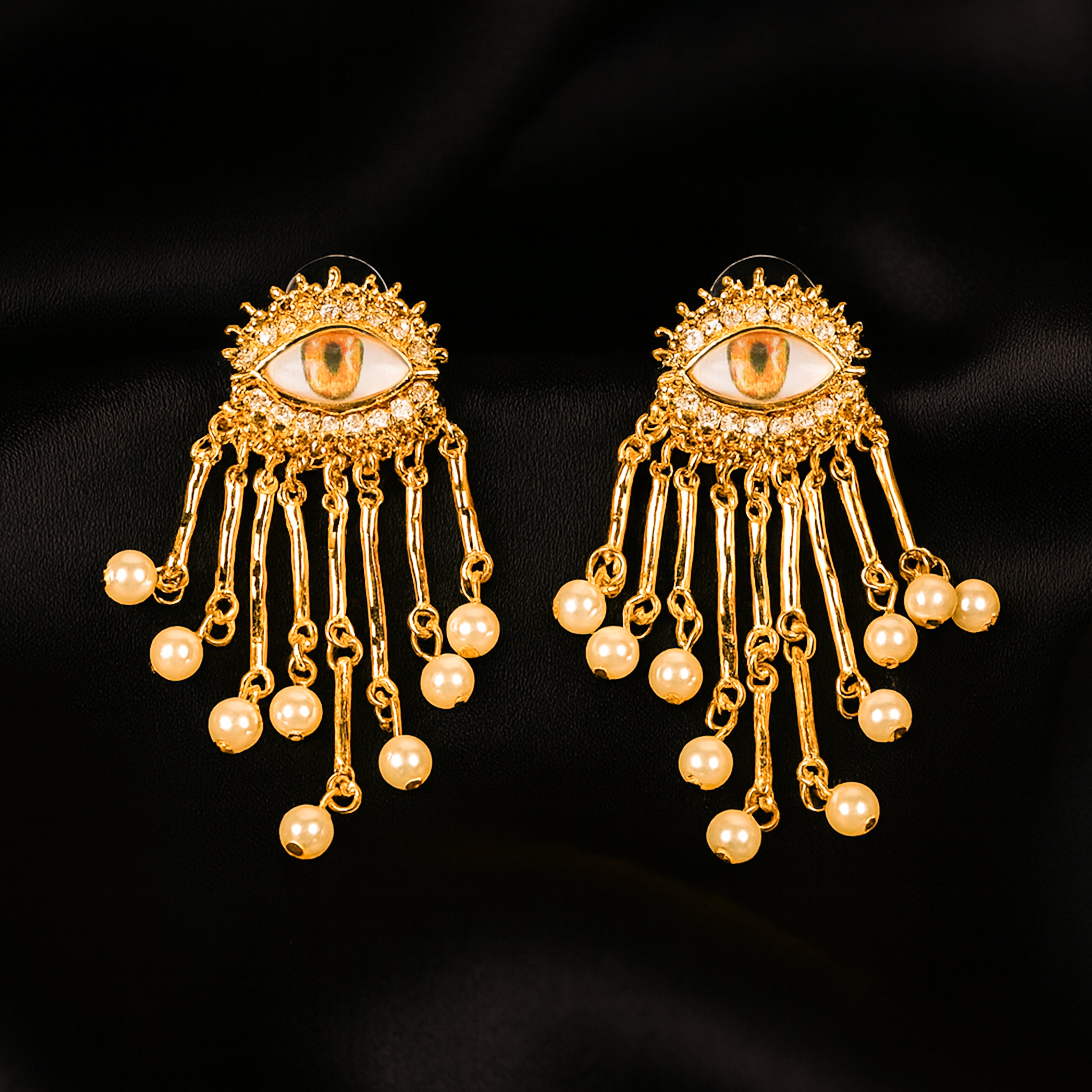 Golden Gaze - Statement Dangler Earrings