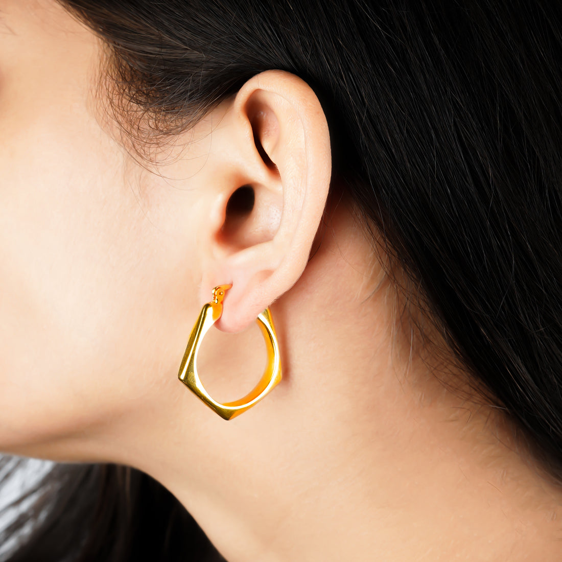 Gold Square Hoops Earrings