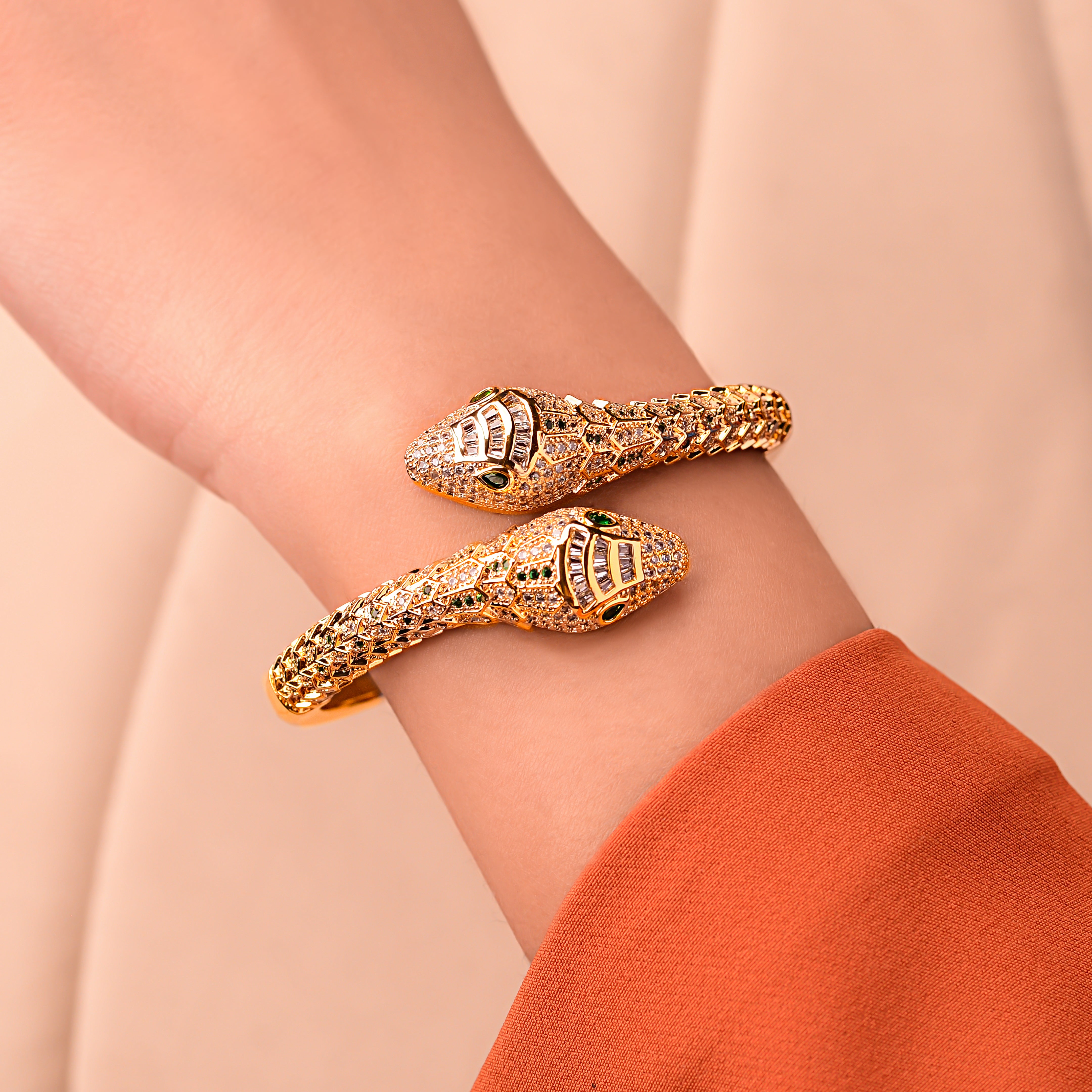 Double Headed Snake Charmer Gold Bracelets