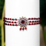 Load image into Gallery viewer, Maroon Rhodium CZ &amp; Pearl Choker Necklace Set