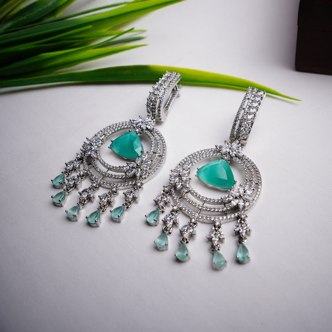 Elegance Mint Green and White Gems Earrings