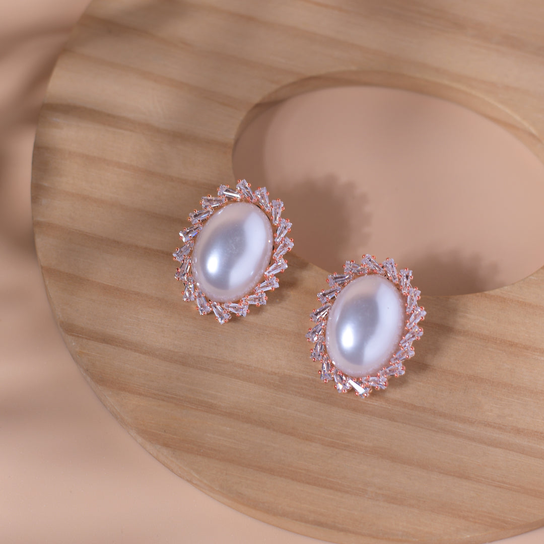 Rose Gold Plated White Pearl Earring