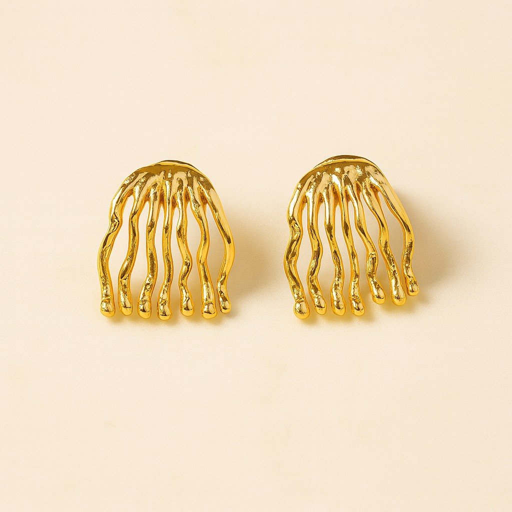 Hammered Golden Strings Earrings