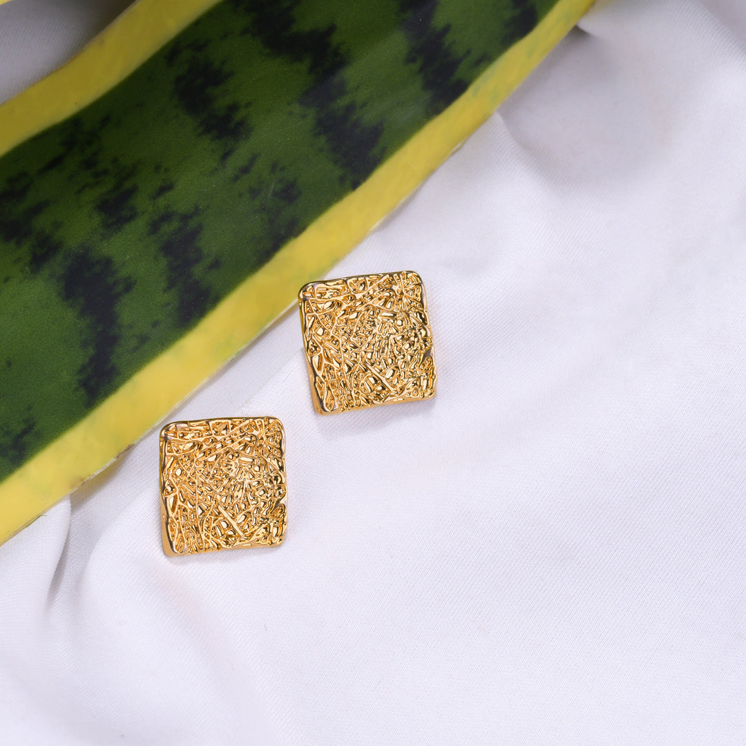 Gold Plated Square Mesh Earrings