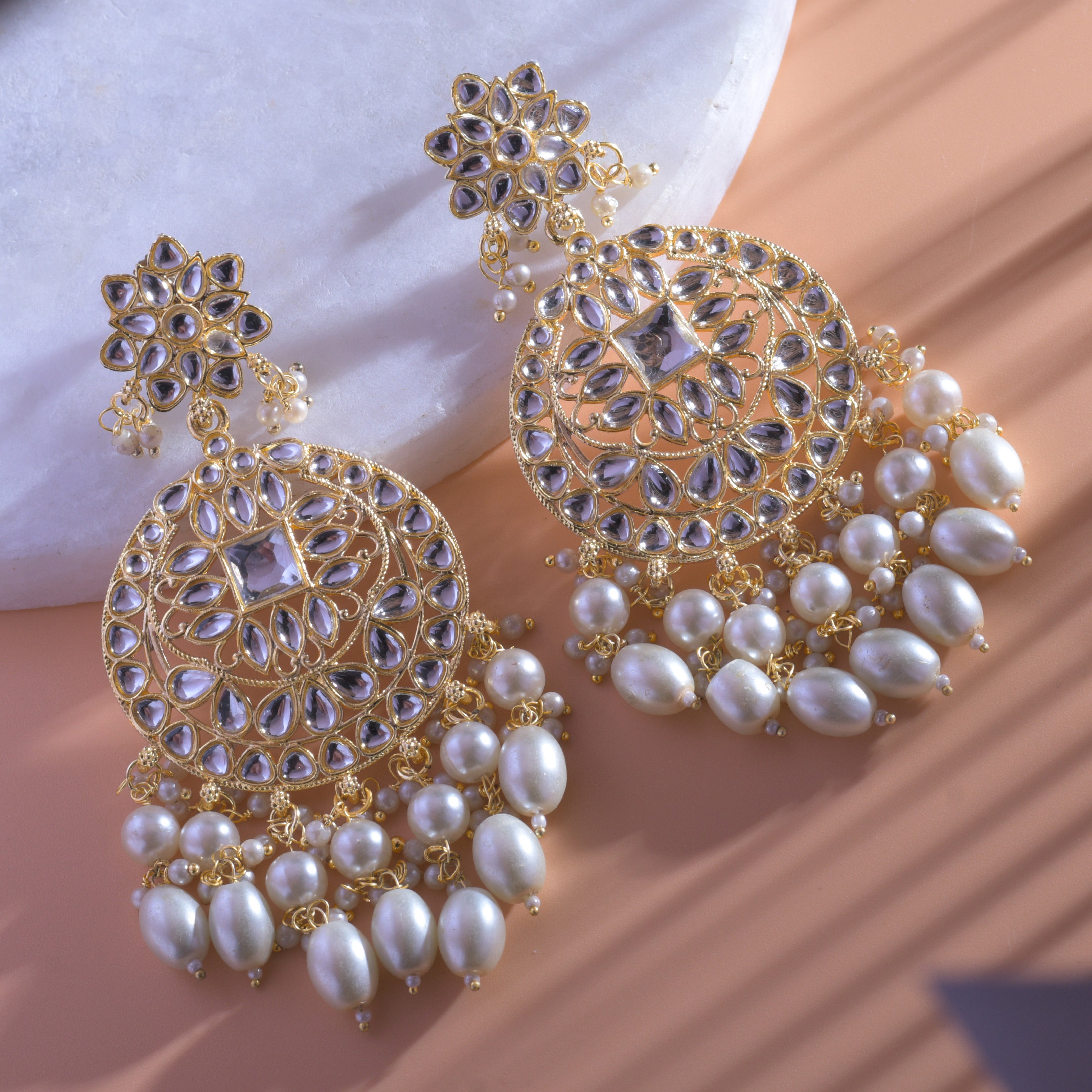 Gold Plated Traditional Silver Kundan & Pearl Earring