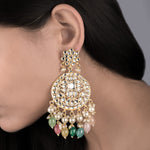 Load image into Gallery viewer, Gold Plated Traditional Multicolour Kundan &amp; Pearl Earring