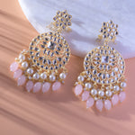 Load image into Gallery viewer, Gold Plated Traditional Light Pink Kundan &amp; Pearl Earring