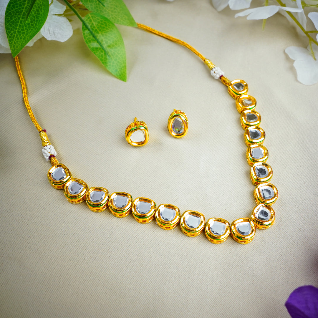 Gold Plated D Shape Kundan Necklace Set