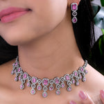 Load image into Gallery viewer, Traditional Pink American Diamond Necklace Set