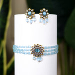 Load image into Gallery viewer, Sky Blue Rhodium CZ &amp; Pearl Choker Necklace Set