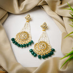 Load image into Gallery viewer, Gold-Plated Dark Green Chandbali Kundan Pearl Earrings