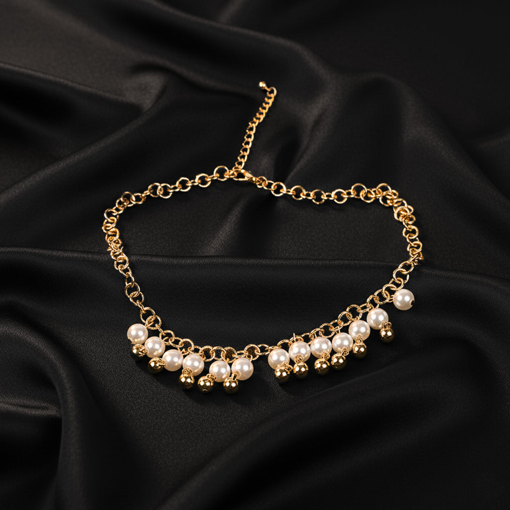 Premium Silver Pearl Beautiful Gold Plated Chain
