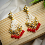 Load image into Gallery viewer, Traditional Kundan Red Pearl Drop Earrings