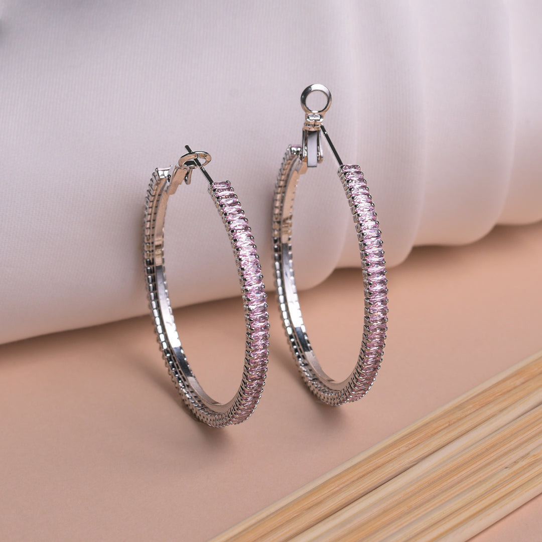 Crystal Circle Pink Hoop Earrings
