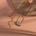 Load image into Gallery viewer, Gold Plated Blue Topaz Evil Eye Dot Necklace