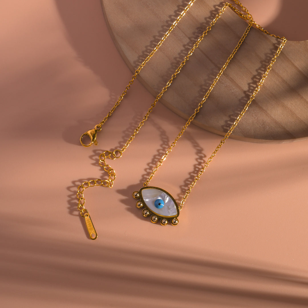 Gold Plated Blue Topaz Evil Eye Dot Necklace
