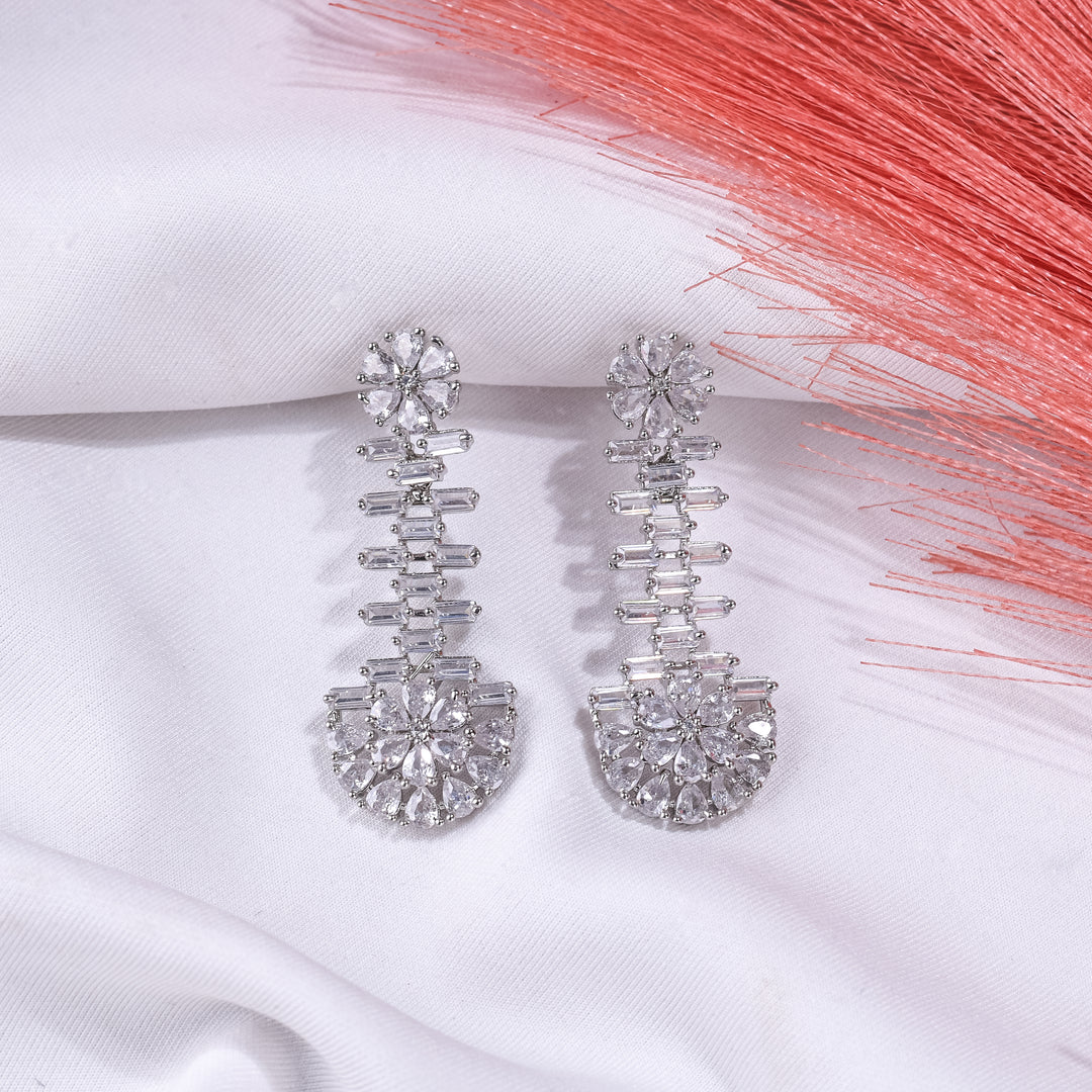 Silver Rhodium Plated Chandelier Long Earrings