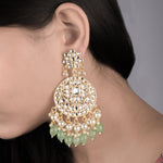 Load image into Gallery viewer, Gold Plated Traditional Mint Green Kundan &amp; Pearl Earring