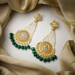 Load image into Gallery viewer, Gold-Plated Dark Green Chandbali Kundan Pearl Earrings