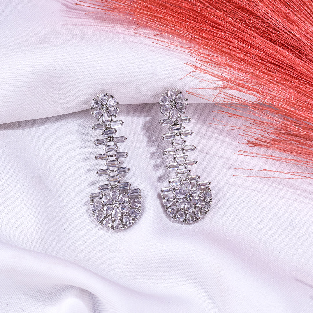 Silver Rhodium Plated Chandelier Long Earrings