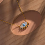 Load image into Gallery viewer, Gold Plated Blue Topaz Evil Eye Dot Necklace
