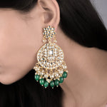 Load image into Gallery viewer, Gold Plated Traditional Green Kundan &amp; Pearl Earring
