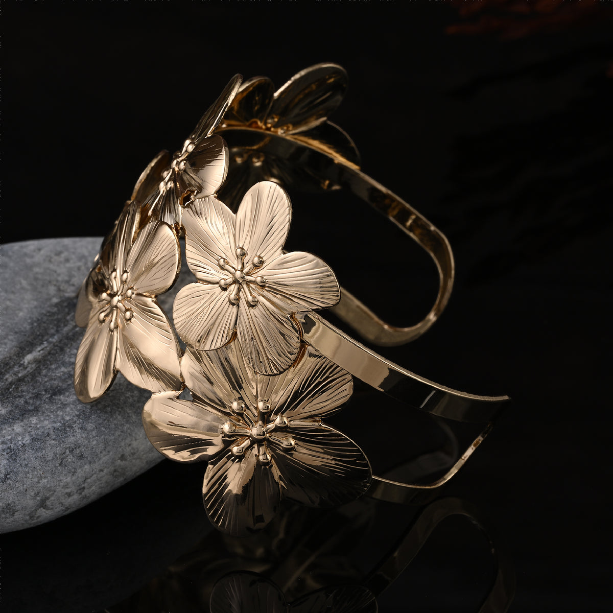 Floral Golden Statement Cuff Bracelet