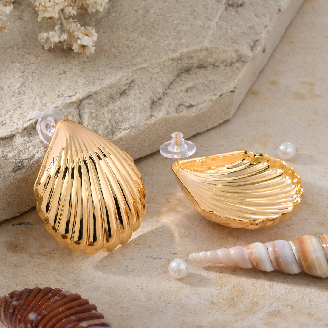Golden Shells - Stud Earrings