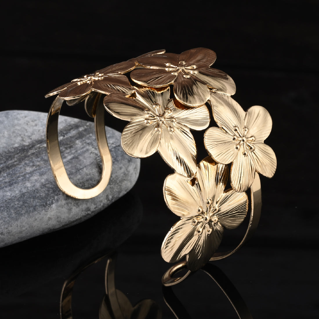 Floral Golden Statement Cuff Bracelet
