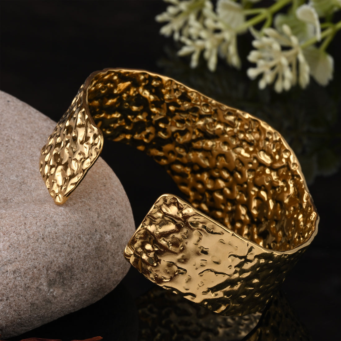 Gold Hammered Statement Cuff Bracelet