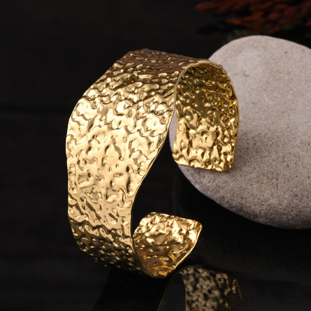 Gold Hammered Statement Cuff Bracelet