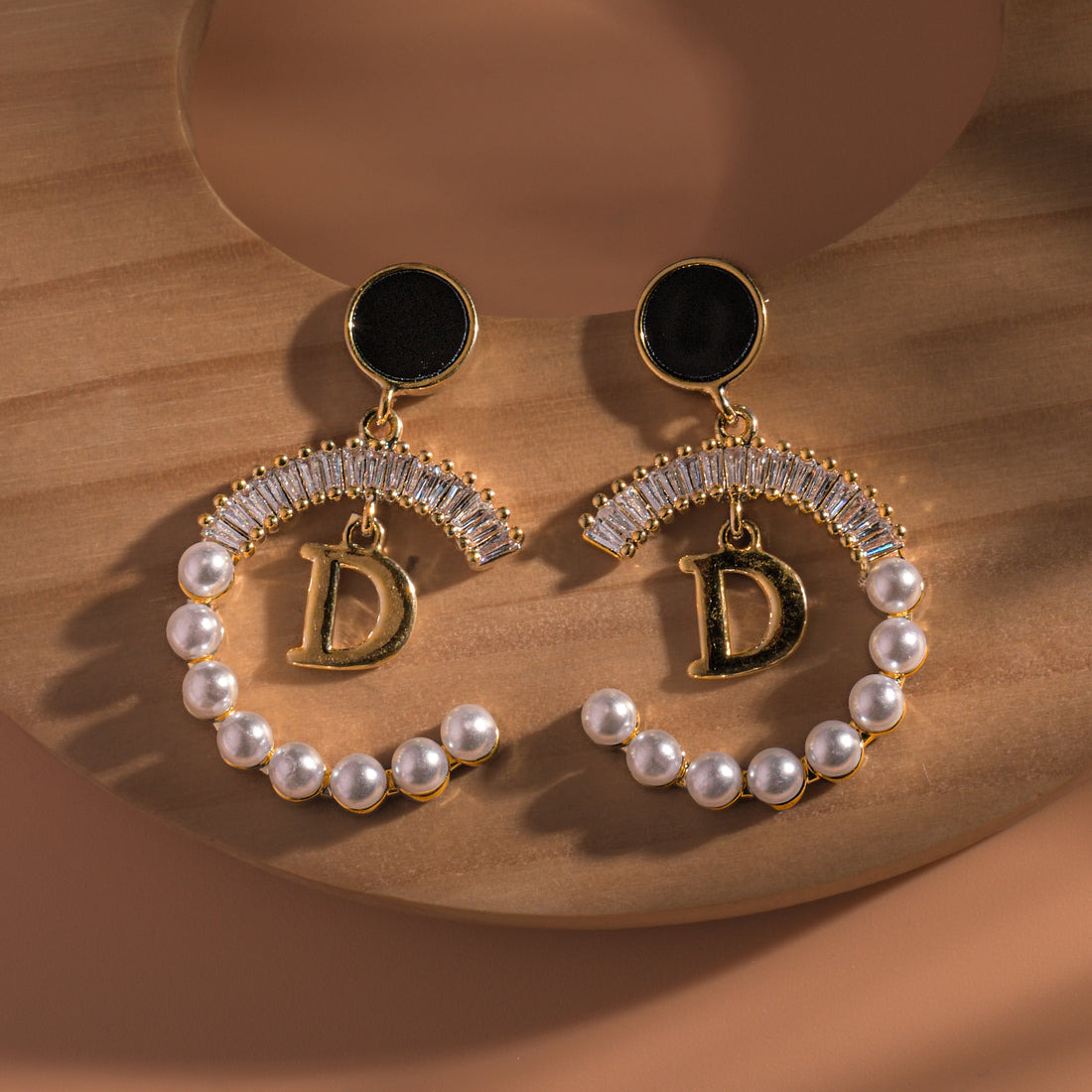 C Shape Hoop Pearl Studs Earrings