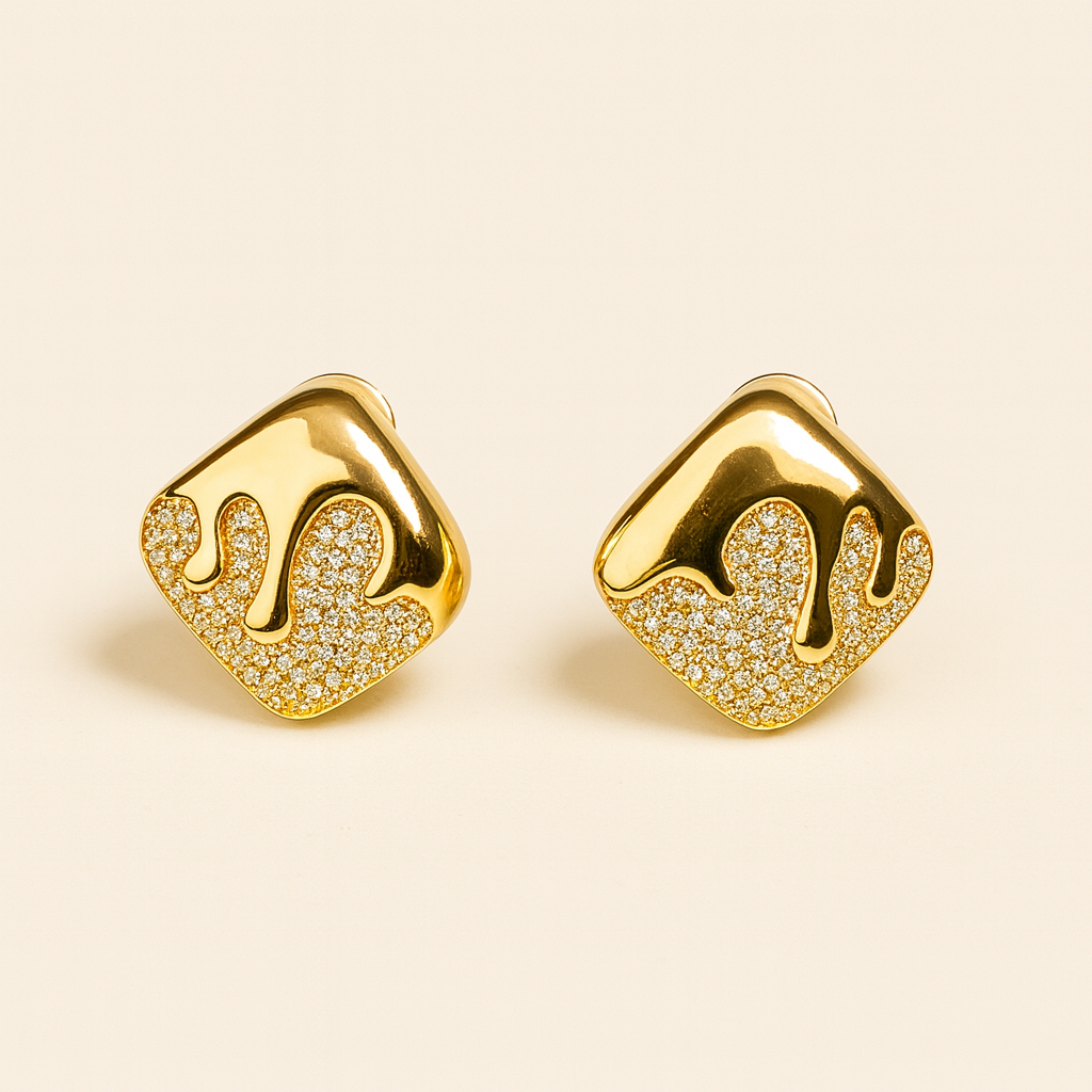 Melting Gold & Faux Diamond Studs