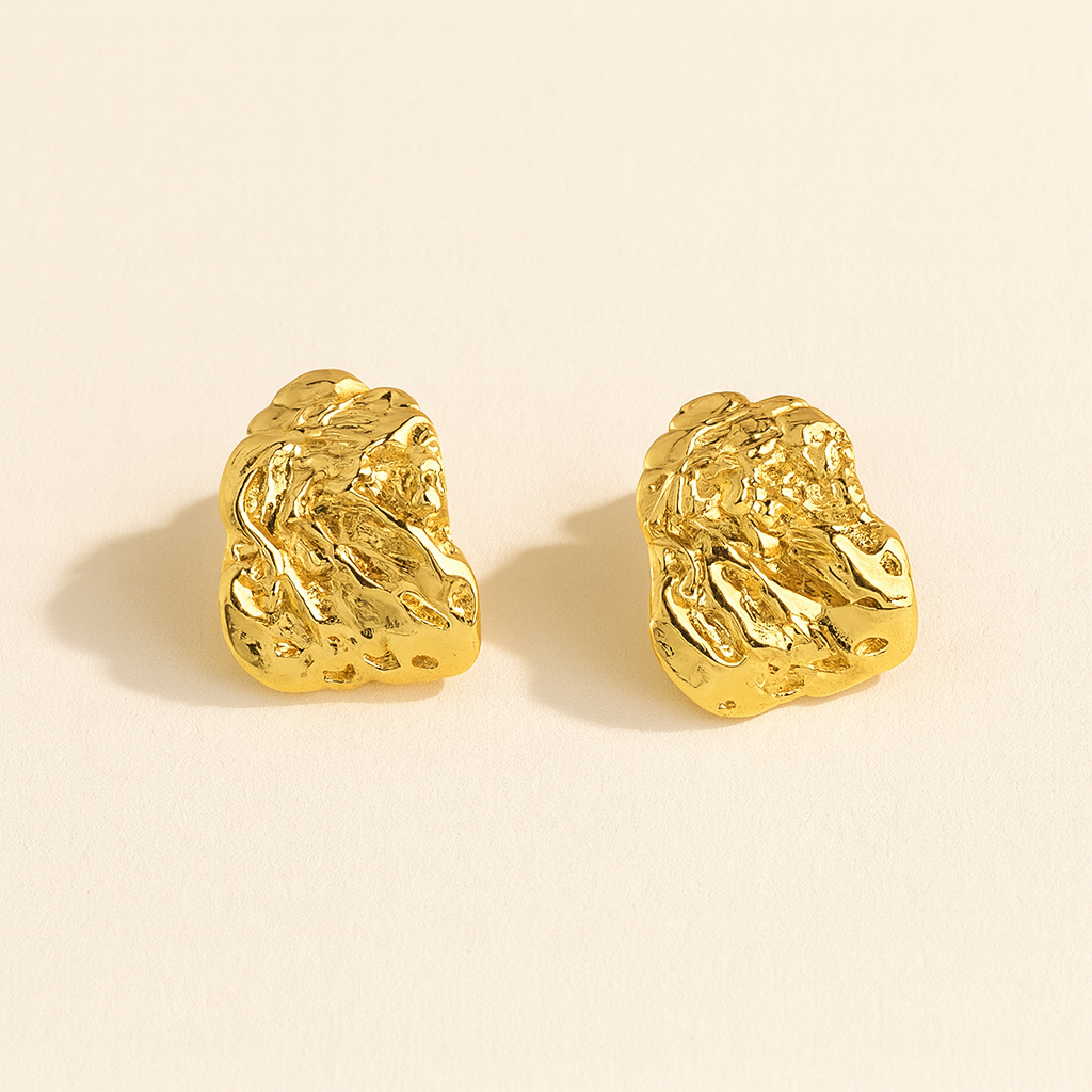 Half Hoop - Hammered Gold Studs