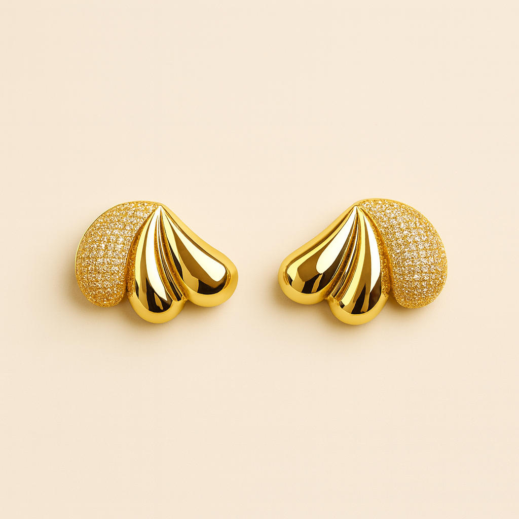 Leafy Gold - Faux Diamond Stud Earrings