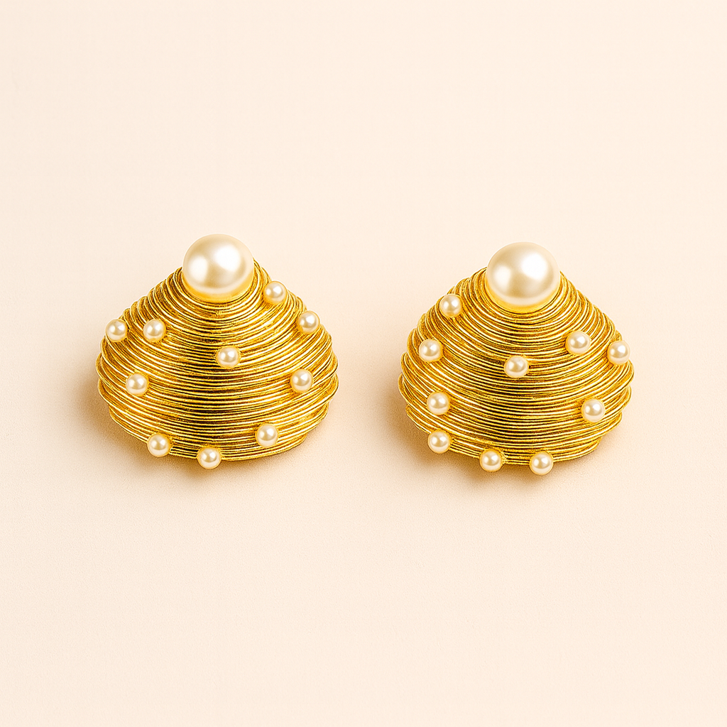 The Pearly Shell - Statement Stud Earrings