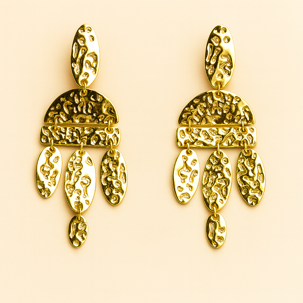 Gold Hammered Statement Earrings