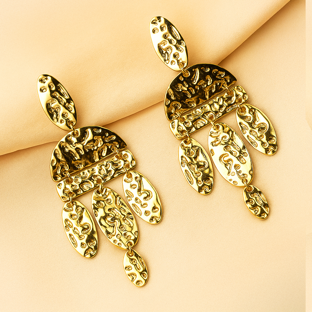 Gold Hammered Statement Earrings