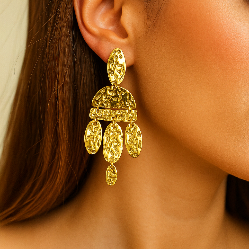 Gold Hammered Statement Earrings
