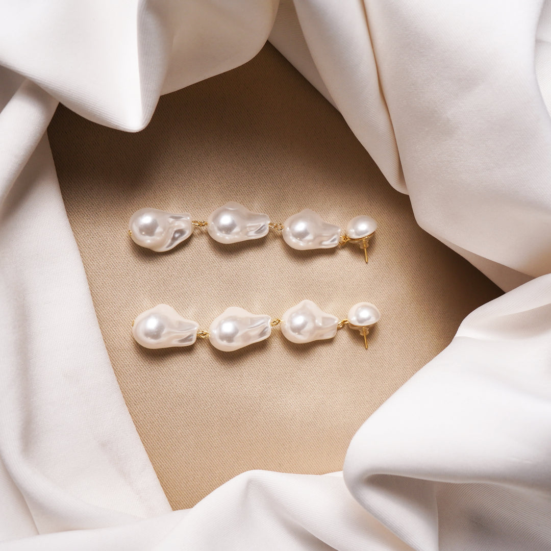 Silver Dropping Pearls Earrings