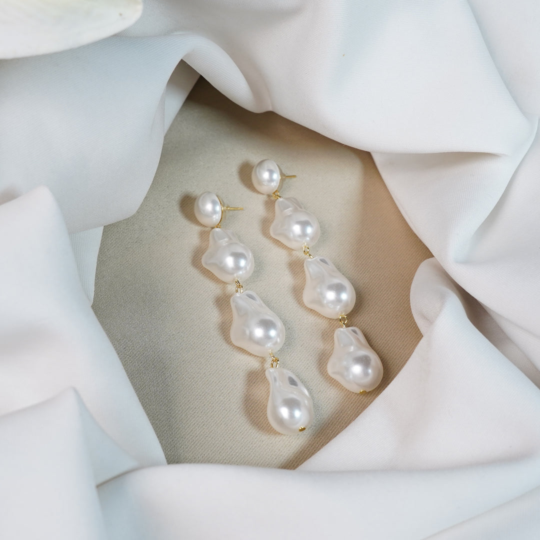 Silver Dropping Pearls Earrings