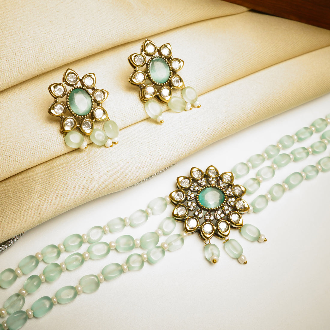 Polki Pendant Green Choker Set