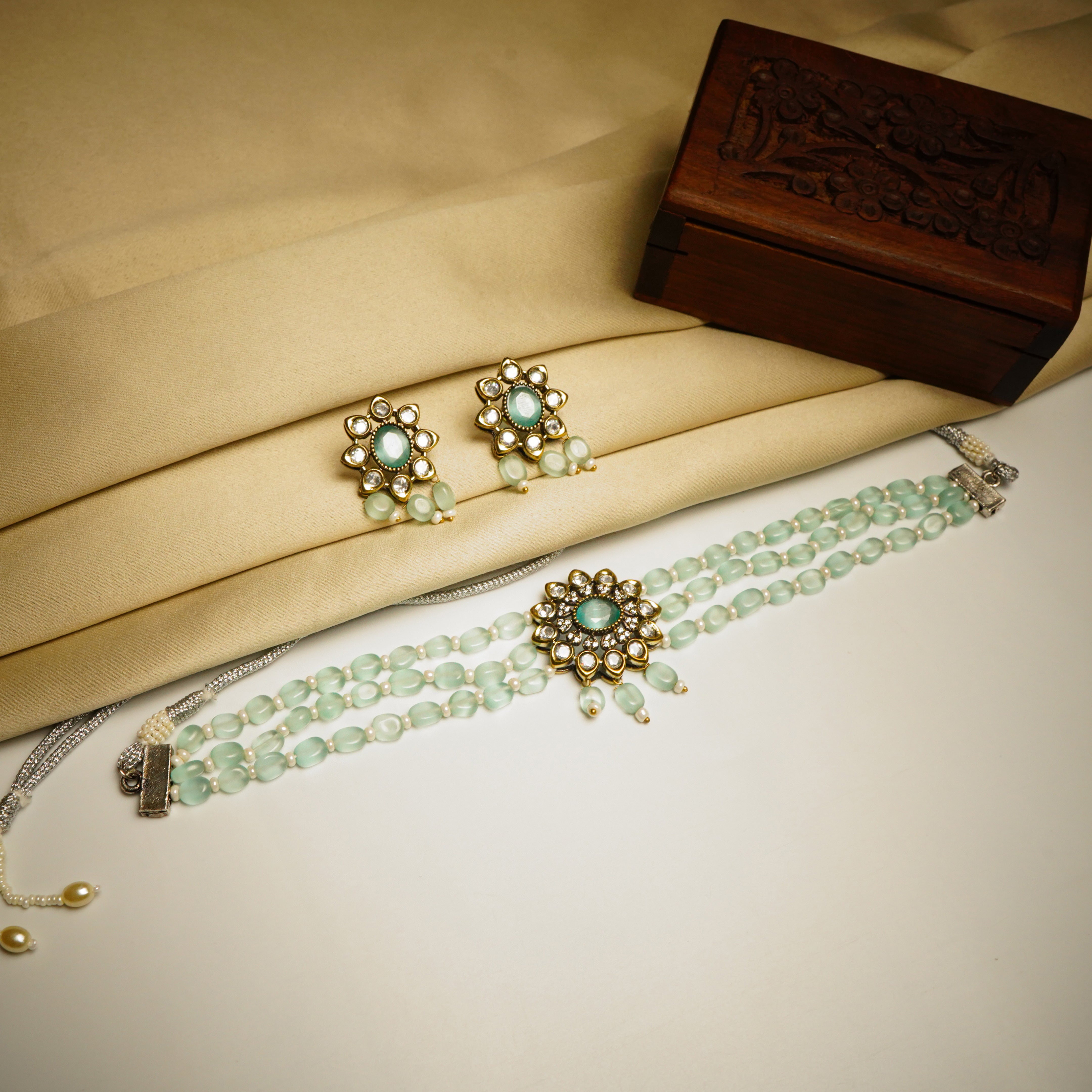 Polki Pendant Green Choker Set