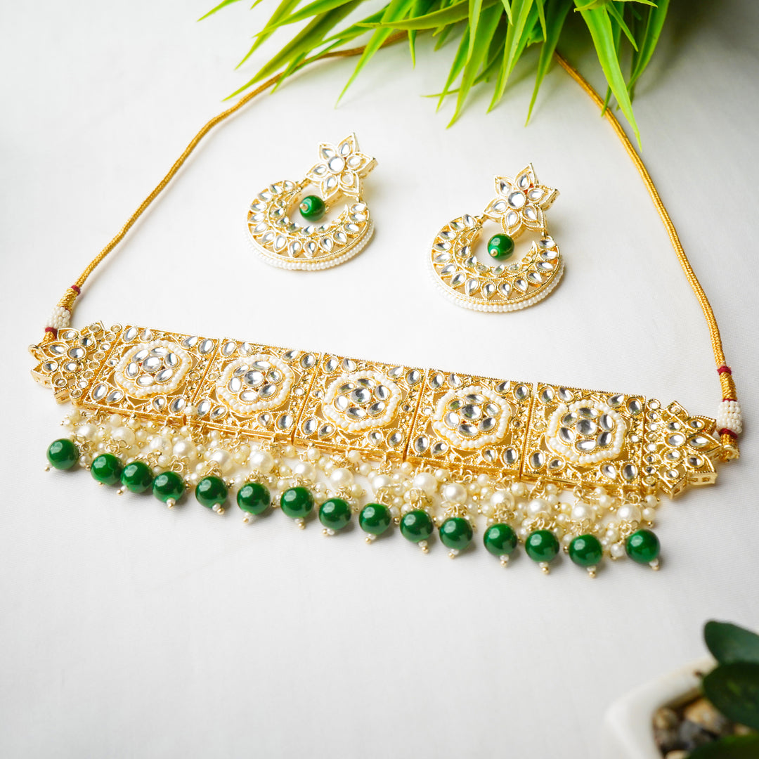 Gold Plated Kundan Stone Necklace Set